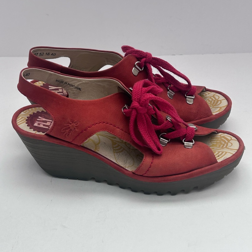 FLY LONDON Red leather wedge sandals Size 40 - Picture 9 of 16